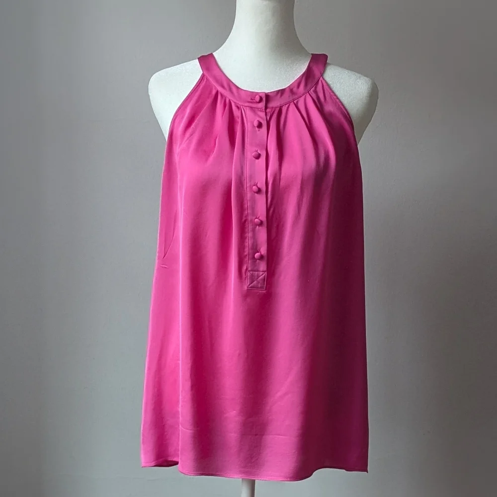 Theory 100% Silk Pink Sleeveless Top With Button-Front Details, Size Petite S